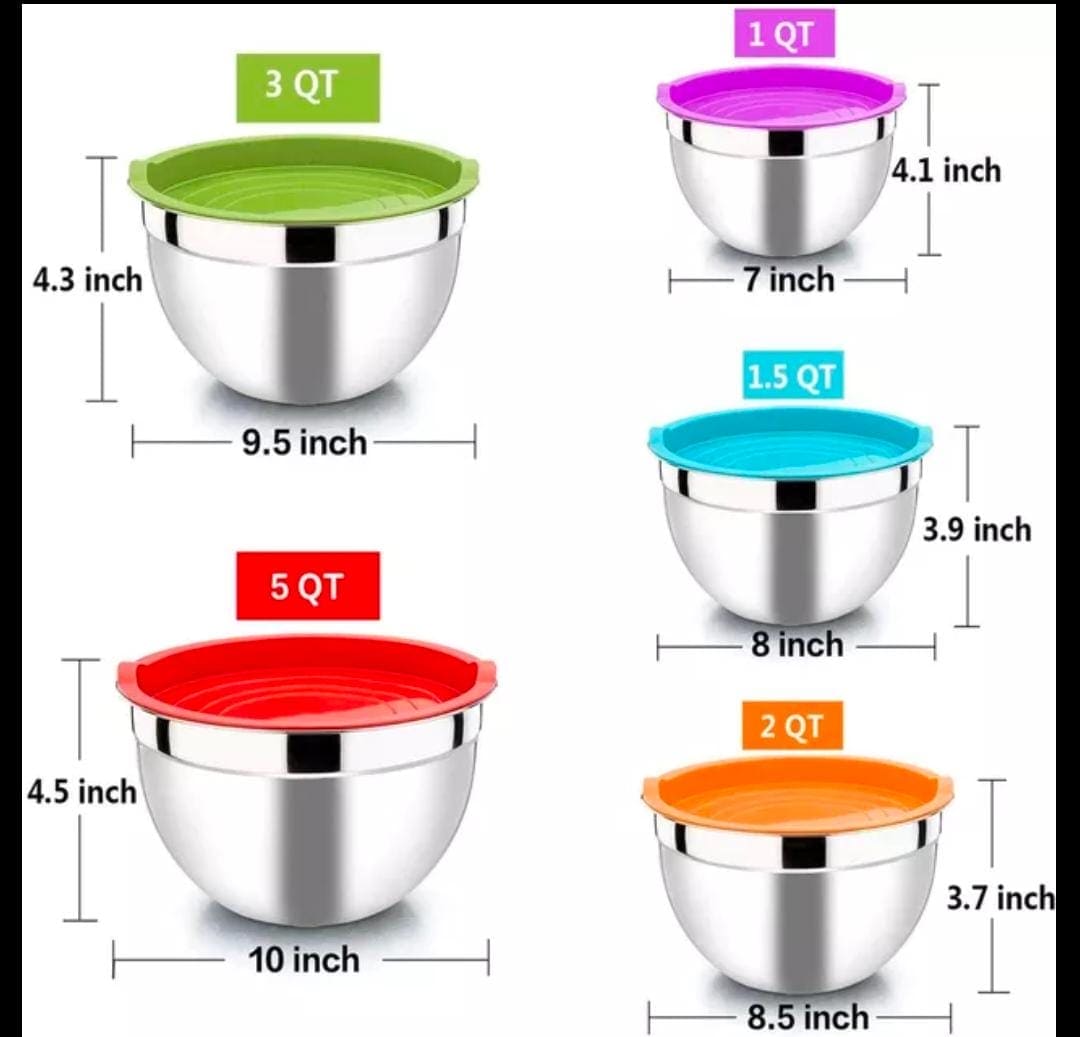 Set Of 5 Stainless Steel Mixing Bowl With Lid, Silicone Mixing Bowl Set, Salad Cooking Mixing Bowl, Stainless Steel Pots, Multifunctional Sealed Fresh Bowl Household, Kitchen Cooking Bowl Set Of 5 Stainless Steel Mixing Bowl With Lid, Silicone Mixing Bowl Set, Salad Cooking Mixing Bowl, Stainless Steel Pots, Multifunctional Sealed Fresh Bowl Household, Kitchen Cooking Bowl